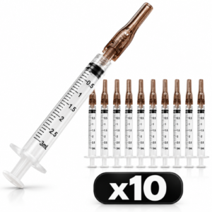 Kit 10 Seringas Luer Lock 3ml C Agulha De Segurança-30mm X 0,7mm 22g (Preta)